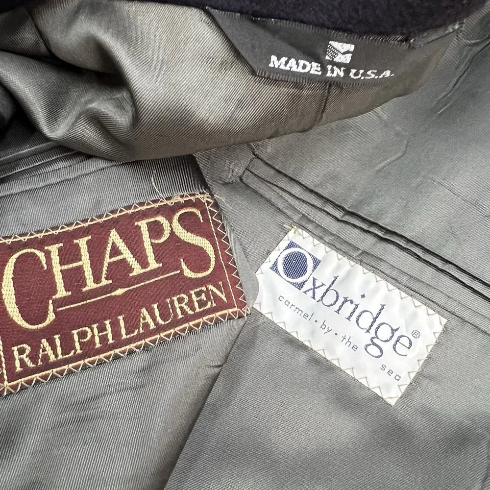 Vintage Chaps Ralph Lauren Cashmere Blazer Jacket Sport Coat Mens 44L Long Black